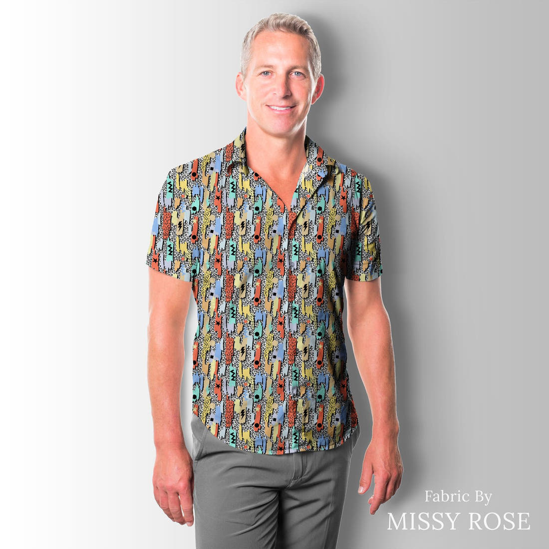 Studio Saturate Fabric 05 sewn into a men's shirt - see how the print looks made up | Fabric by Missy Rose