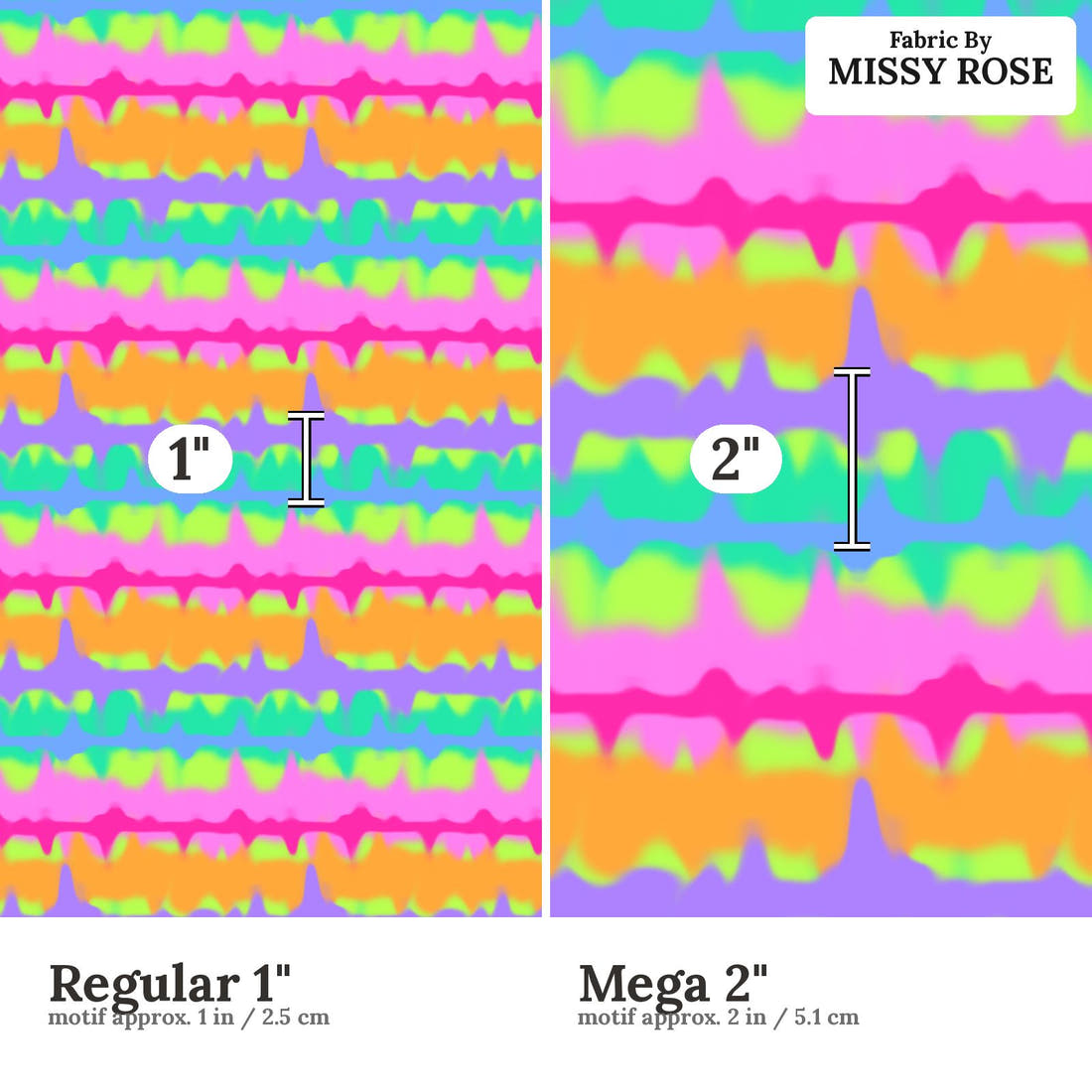 Studio Saturate Fabric 06 Regular 1 inch vs Mega 2 inch print scale side by side | Fabric by Missy Rose
