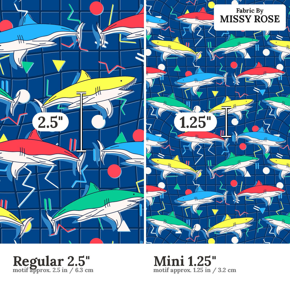 Studio Saturate Fabric 07 Regular 2.5 inch vs Mini 1.25 inch print scale side by side | Fabric by Missy Rose