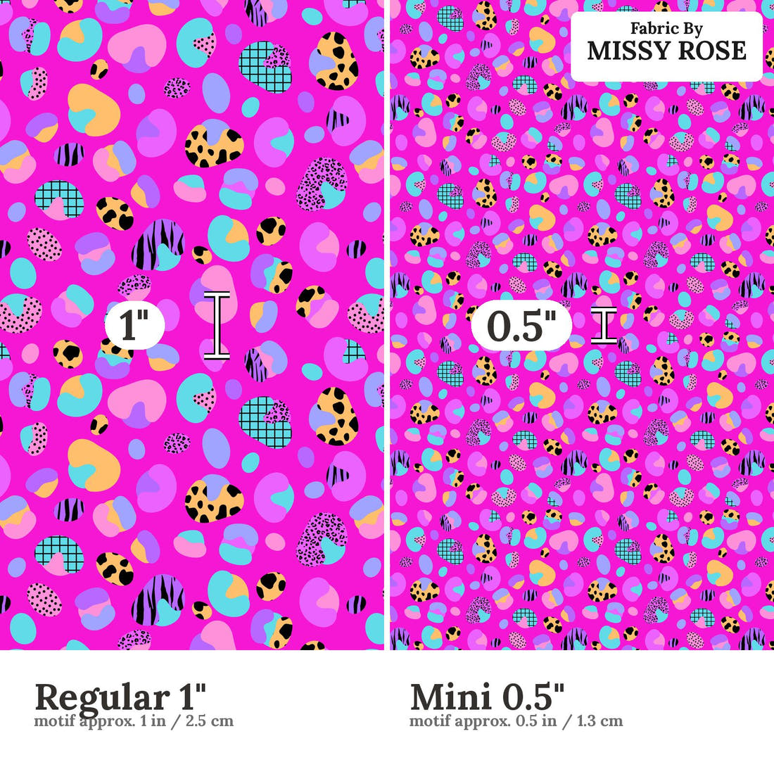 Studio Saturate Fabric 09 Regular 1 inch vs Mini 0.5 inch print scale side by side | Fabric by Missy Rose