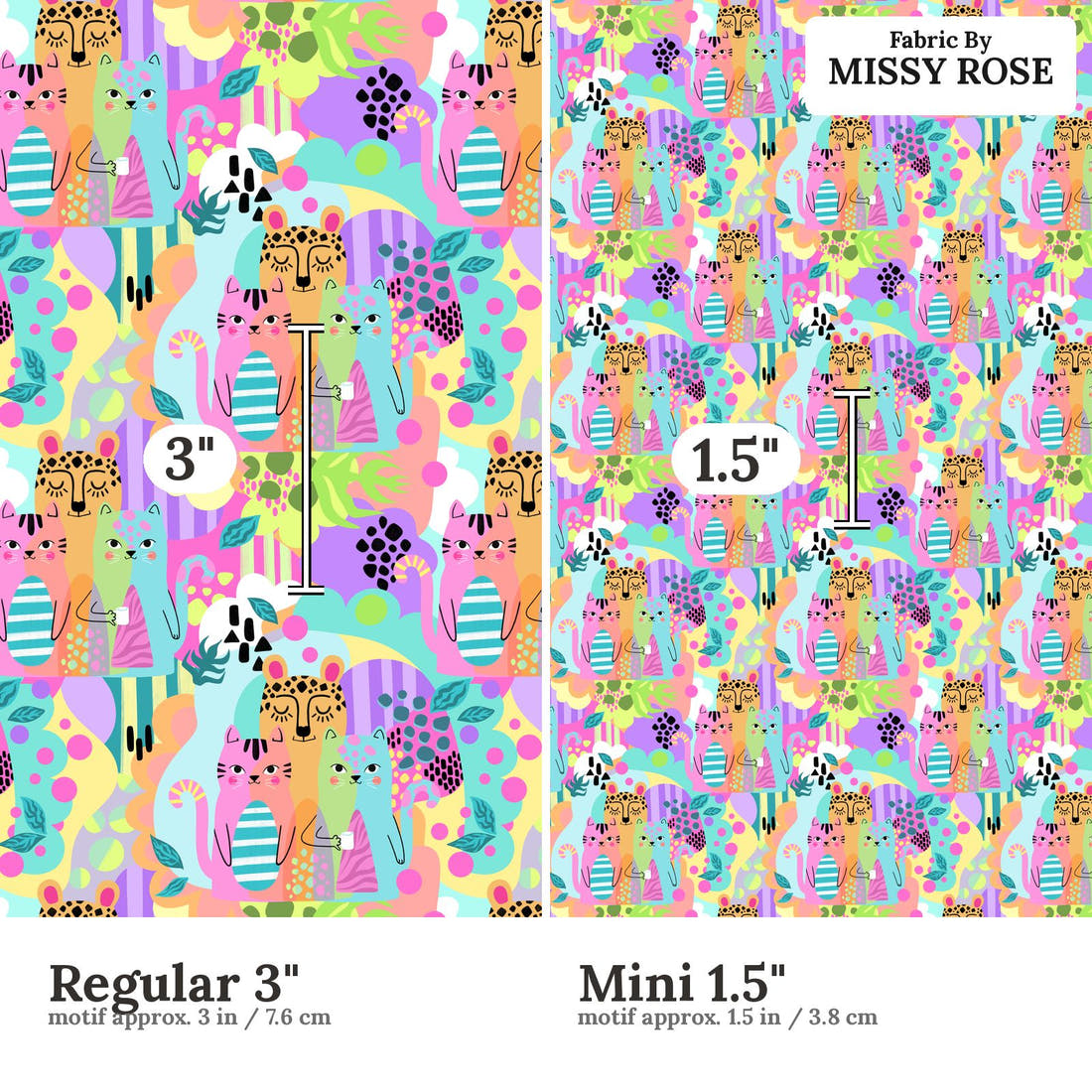 Studio Saturate Fabric 10 Regular 3 inch vs Mini 1.5 inch print scale side by side | Fabric by Missy Rose