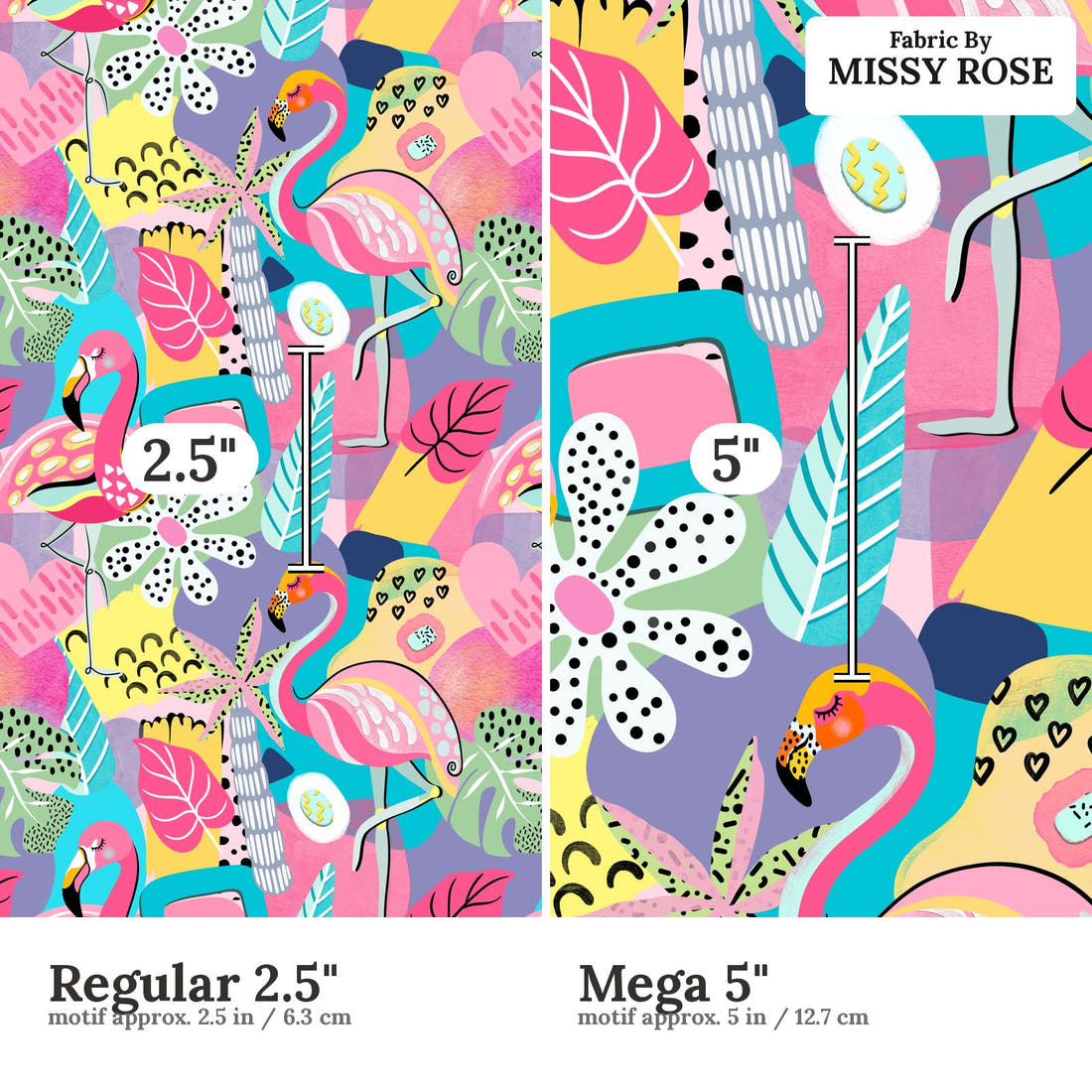Studio Saturate Fabric 11 Regular 2.5 inch vs Mega 5 inch print scale side by side | Fabric by Missy Rose