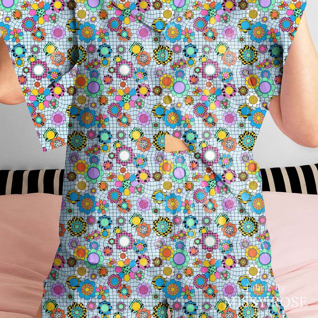 Studio Saturate Fabric 12 sewn into a women's pyjama set - see how the print looks made up | Fabric by Missy Rose