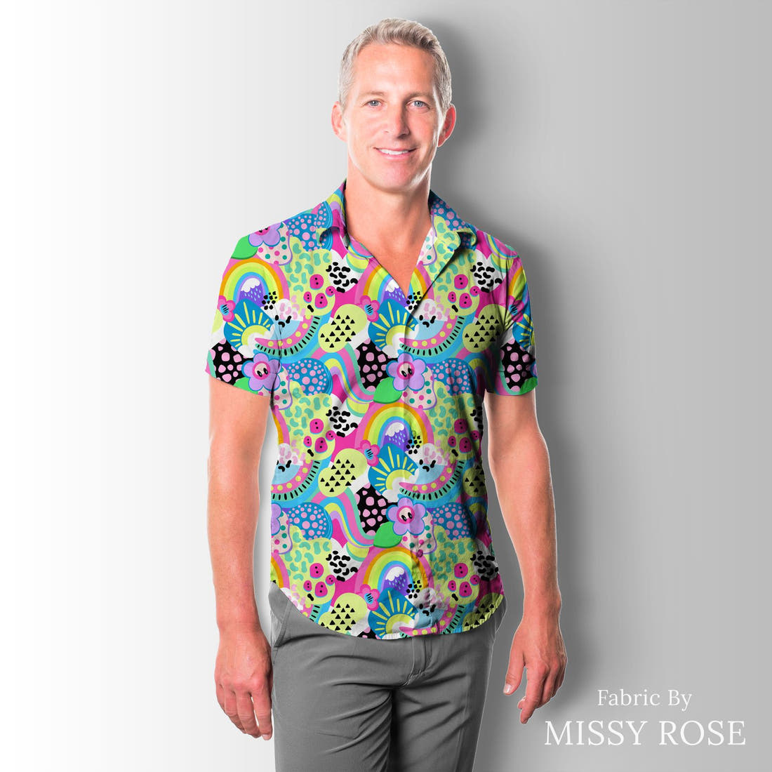 Studio Saturate Fabric 13 sewn into a men's shirt - see how the print looks made up | Fabric by Missy Rose