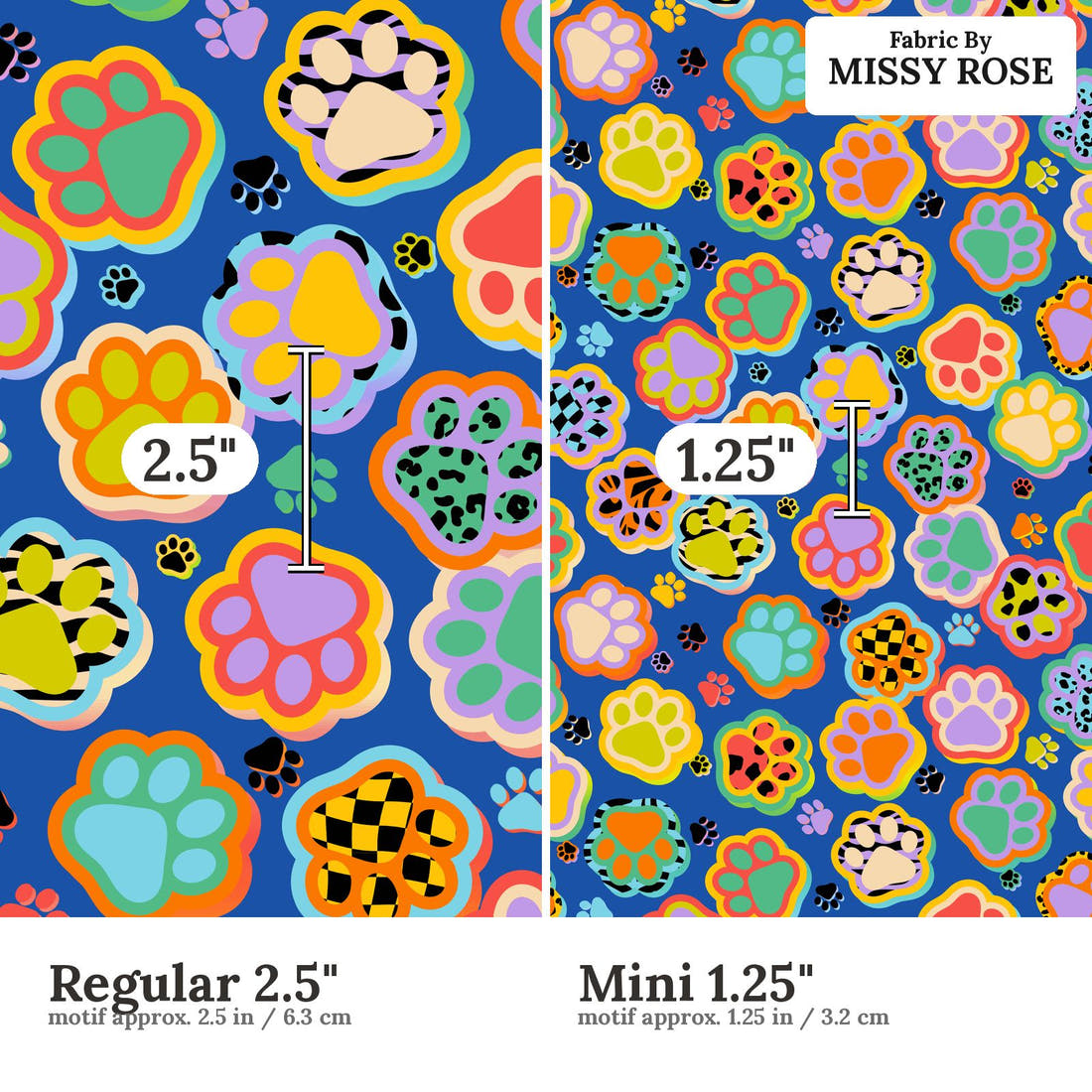 Studio Saturate Fabric 15 Regular 2.5 inch vs Mini 1.25 inch print scale side by side | Fabric by Missy Rose