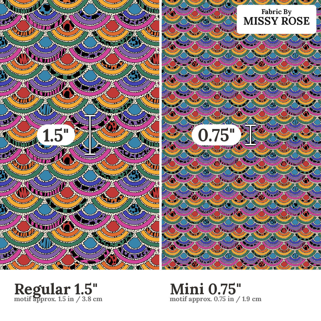 Studio Saturate Fabric 19 Regular 1.5 inch vs Mini 0.75 inch print scale side by side | Fabric by Missy Rose
