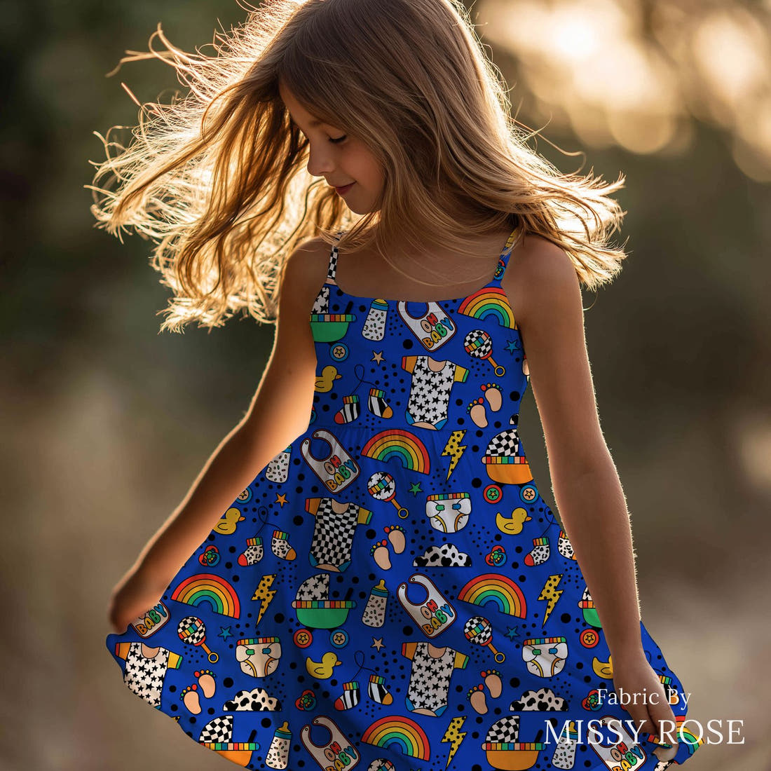 Studio Saturate Fabric 20 sewn into a girls' dress - see how the print looks made up | Fabric by Missy Rose