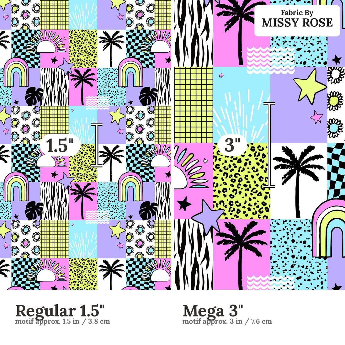 Studio Saturate Fabric 21 Regular 1.5 inch vs Mega 3 inch print scale side by side | Fabric by Missy Rose