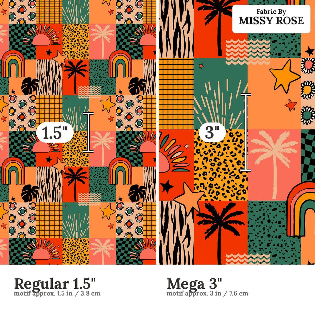 Studio Saturate Fabric 22 Regular 1.5 inch vs Mega 3 inch print scale side by side | Fabric by Missy Rose