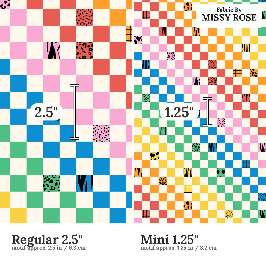 Studio Saturate Fabric 26 Regular 2.5 inch vs Mini 1.25 inch print scale side by side | Fabric by Missy Rose