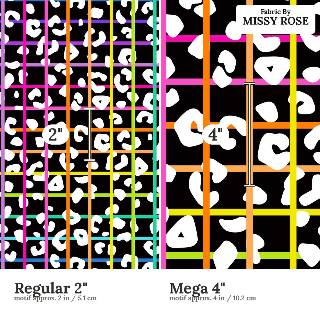Studio Saturate Fabric 27 Regular 2 inch vs Mega 4 inch print scale side by side | Fabric by Missy Rose