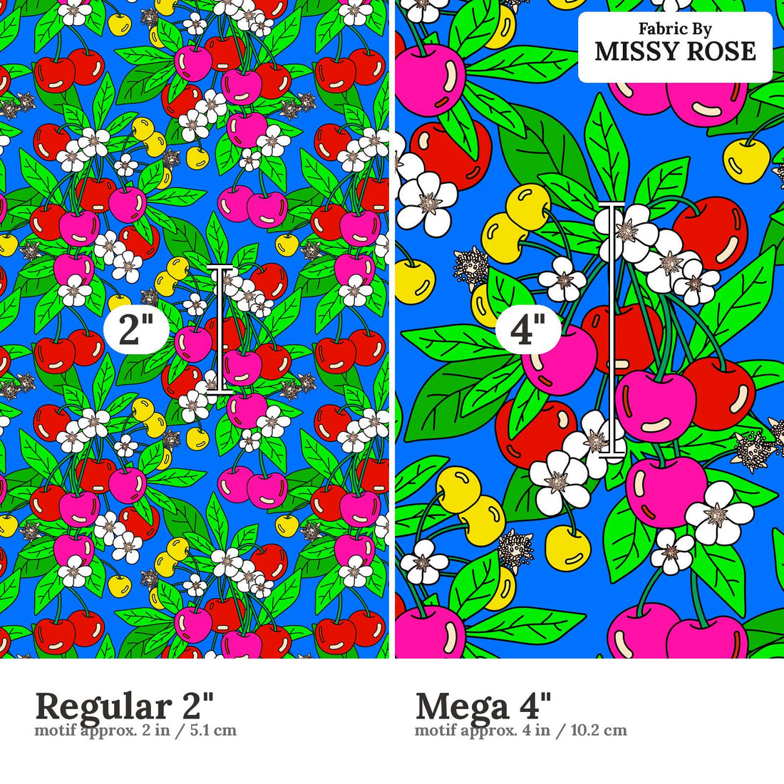 Studio Saturate Fabric 28 Regular 2 inch vs Mega 4 inch print scale side by side | Fabric by Missy Rose
