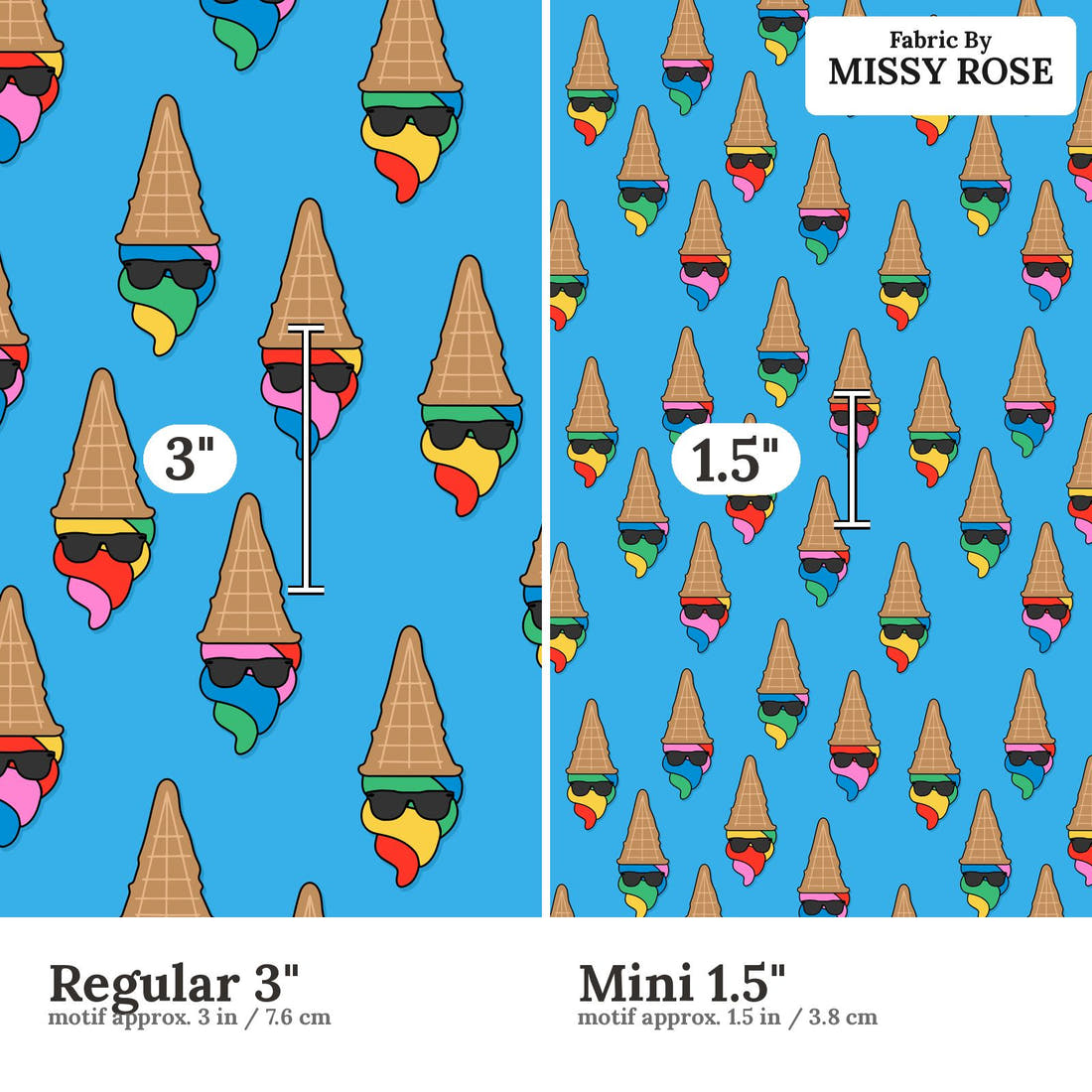 Studio Saturate Fabric 29 Regular 3 inch vs Mini 1.5 inch print scale side by side | Fabric by Missy Rose