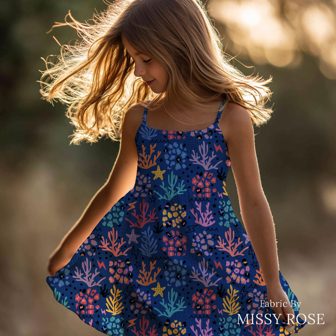 Studio Saturate Fabric 30 sewn into a girls' dress - see how the print looks made up | Fabric by Missy Rose