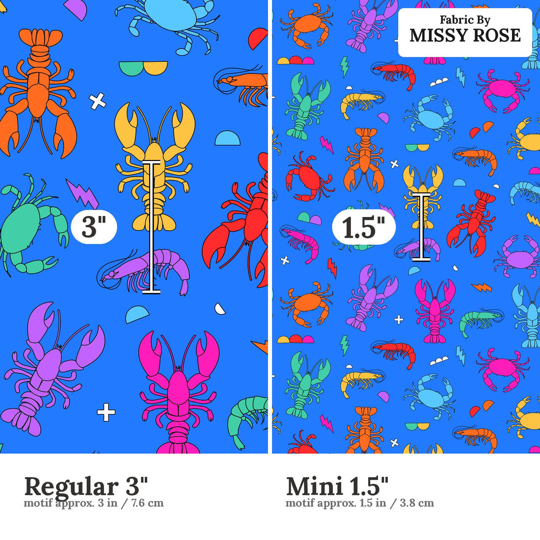 Studio Saturate Fabric 32 Regular 3 inch vs Mini 1.5 inch print scale side by side | Fabric by Missy Rose
