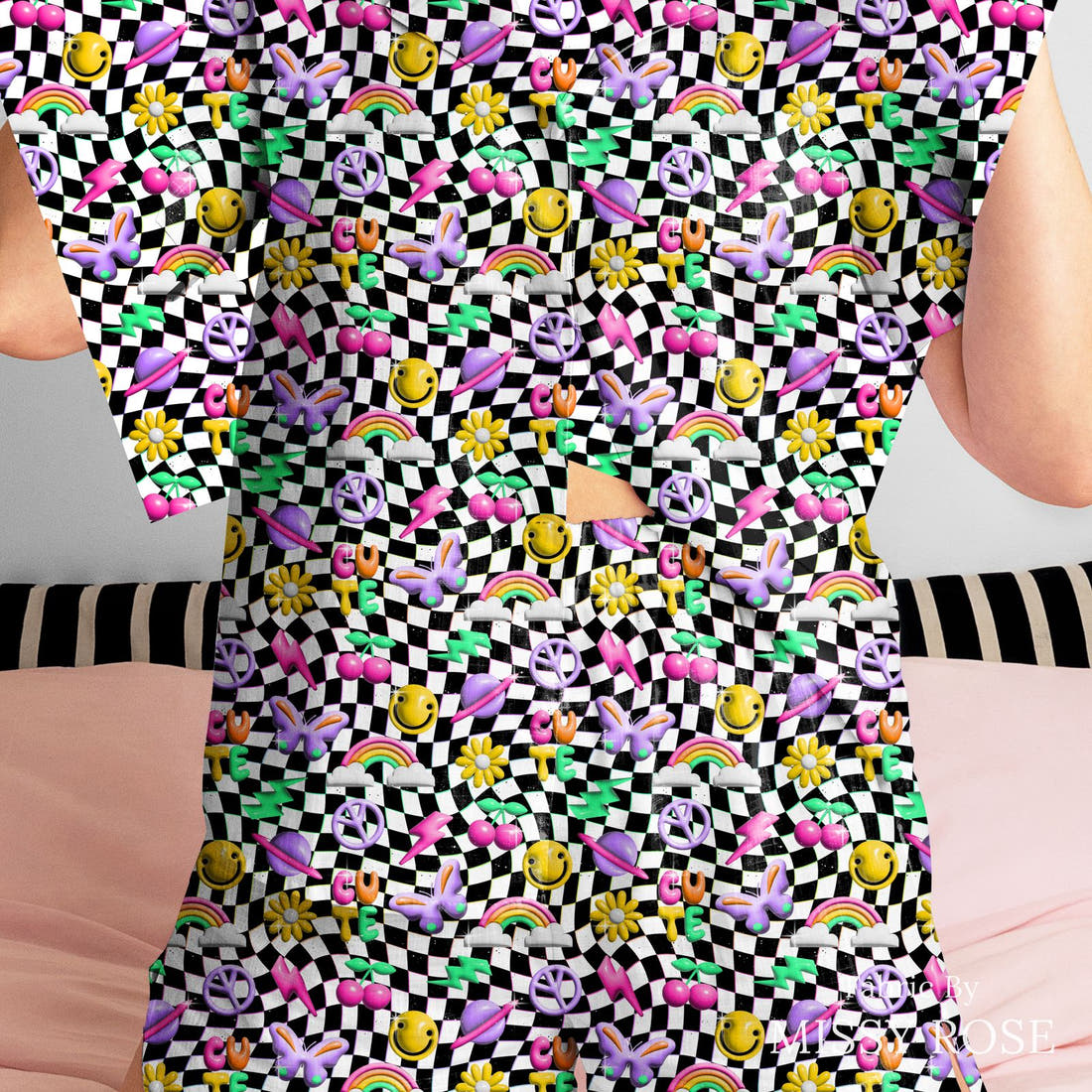 Studio Saturate Fabric 33 sewn into a women's pyjama set - see how the print looks made up | Fabric by Missy Rose