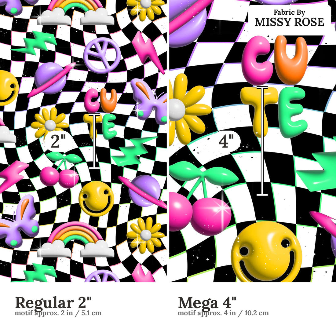 Studio Saturate Fabric 33 Regular 2 inch vs Mega 4 inch print scale side by side | Fabric by Missy Rose