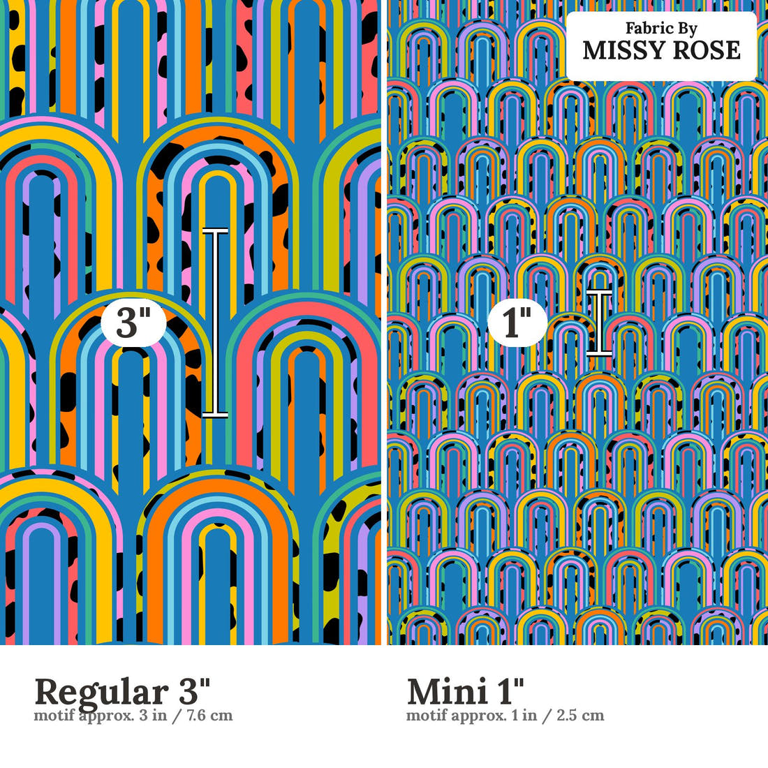 Studio Saturate Fabric 34 Regular 3 inch vs Mini 1 inch print scale side by side | Fabric by Missy Rose