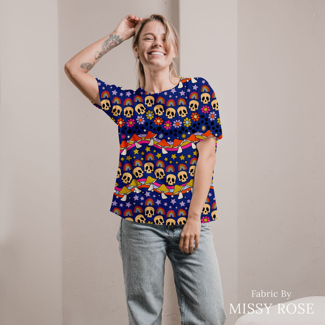 Studio Saturate Fabric 35 sewn into an all-over print shirt - see how the print looks made up | Fabric by Missy Rose