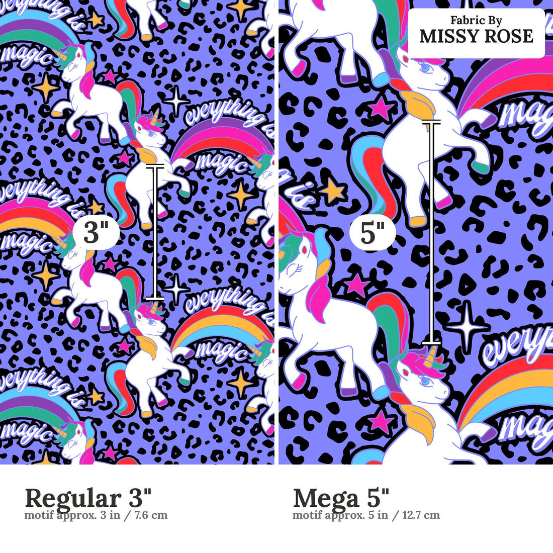 Studio Saturate Fabric 37 Regular 3 inch vs Mega 5 inch print scale side by side | Fabric by Missy Rose