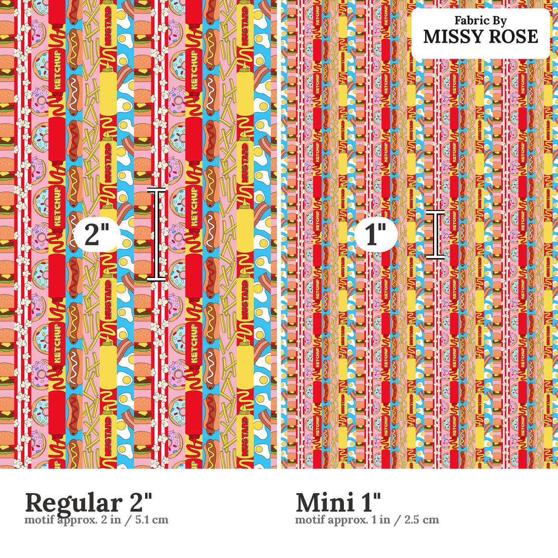 Studio Saturate Fabric 38 Regular 2 inch vs Mini 1 inch print scale side by side | Fabric by Missy Rose