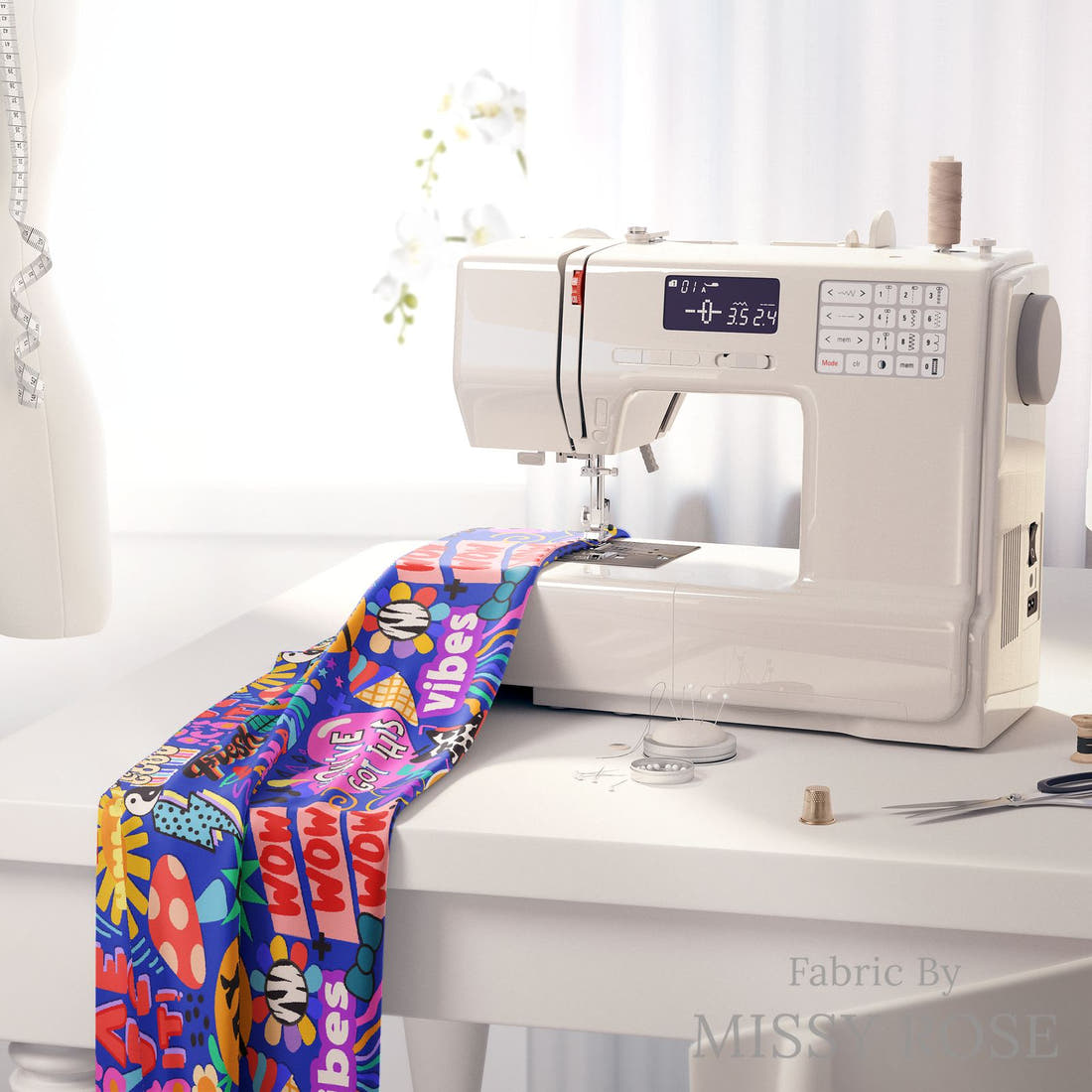 Studio Saturate Fabric 39 on a sewing machine - premium fabric for sewing projects | Fabric by Missy Rose