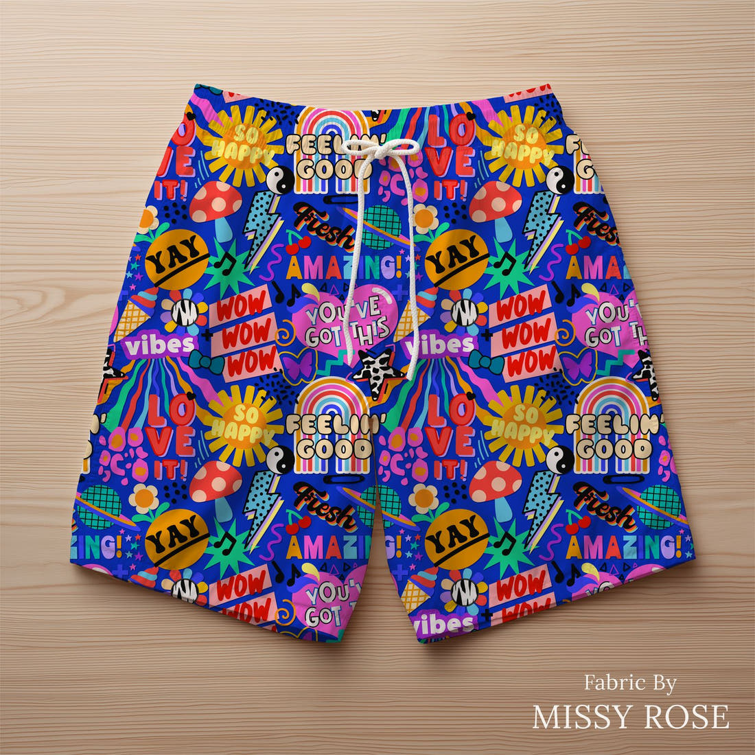 Studio Saturate Fabric 39 sewn into swim shorts - see how the print looks made up | Fabric by Missy Rose