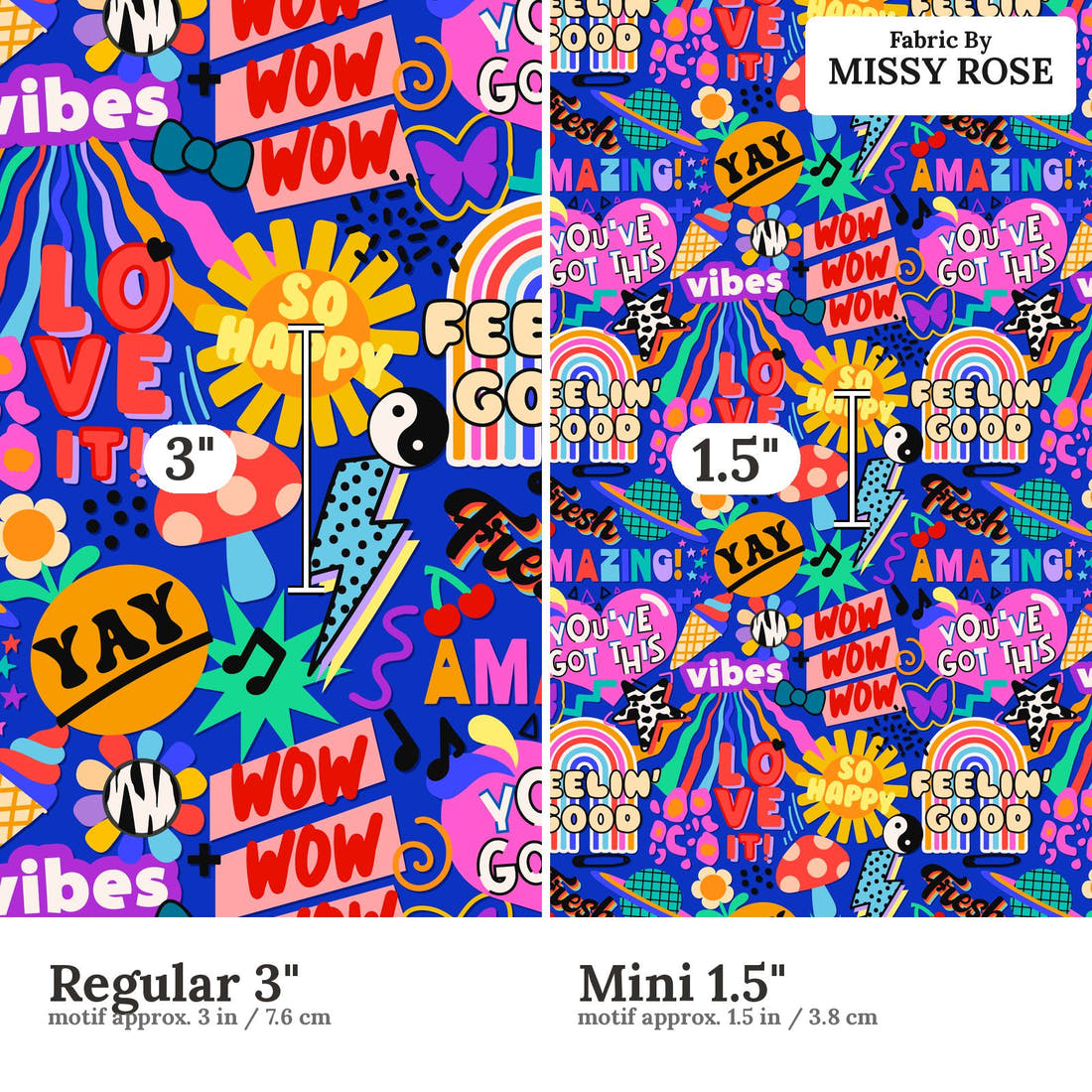 Studio Saturate Fabric 39 Regular 3 inch vs Mini 1.5 inch print scale side by side | Fabric by Missy Rose