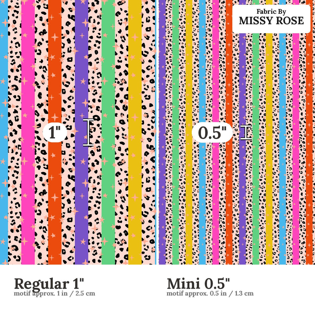 Studio Saturate Fabric 40 Regular 1 inch vs Mini 0.5 inch print scale side by side | Fabric by Missy Rose
