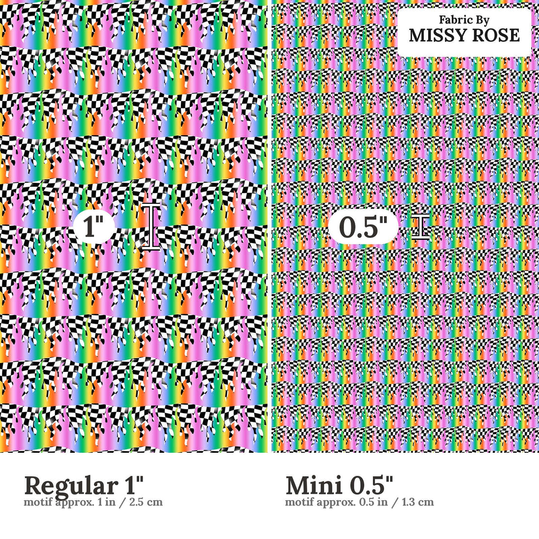 Studio Saturate Fabric 41 Regular 1 inch vs Mini 0.5 inch print scale side by side | Fabric by Missy Rose