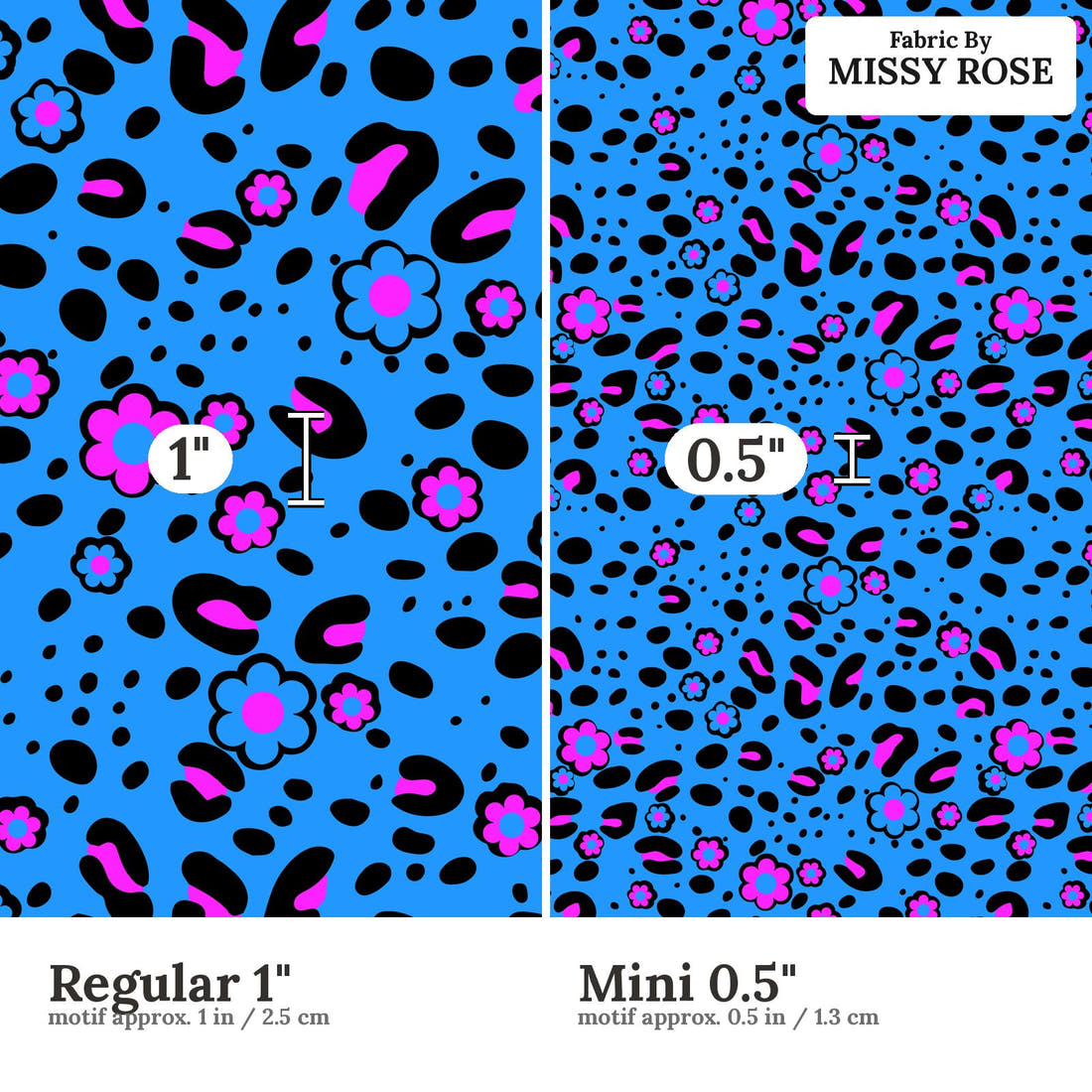 Studio Saturate Fabric 42 Regular 1 inch vs Mini 0.5 inch print scale side by side | Fabric by Missy Rose