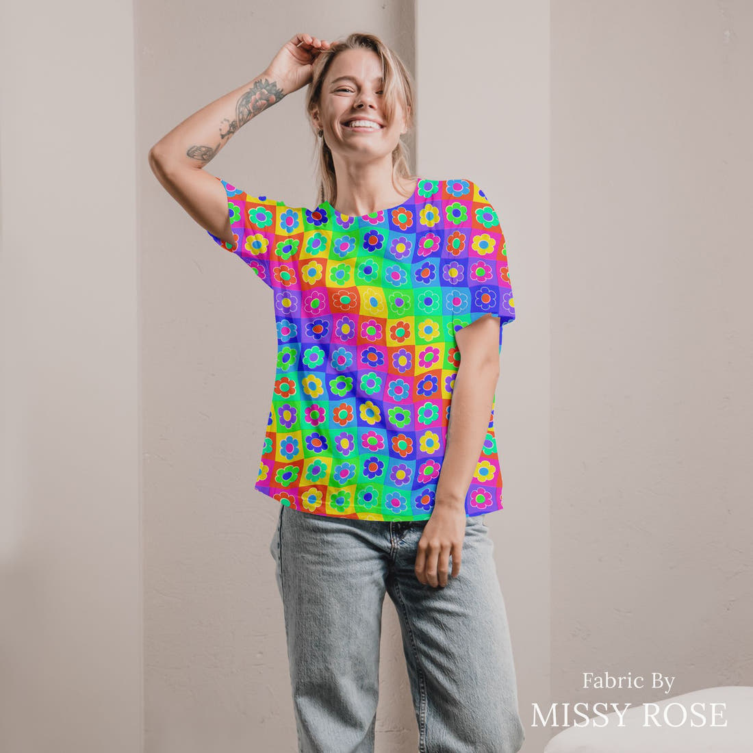Studio Saturate Fabric 44 sewn into an all-over print shirt - see how the print looks made up | Fabric by Missy Rose