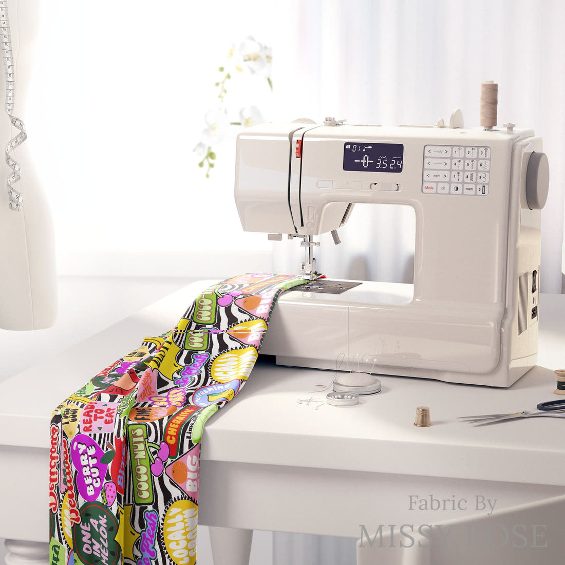Studio Saturate Fabric 45 on a sewing machine - premium fabric for sewing projects | Fabric by Missy Rose