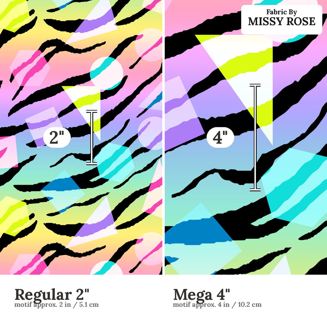 Studio Saturate Fabric 47 Regular 2 inch vs Mega 4 inch print scale side by side | Fabric by Missy Rose