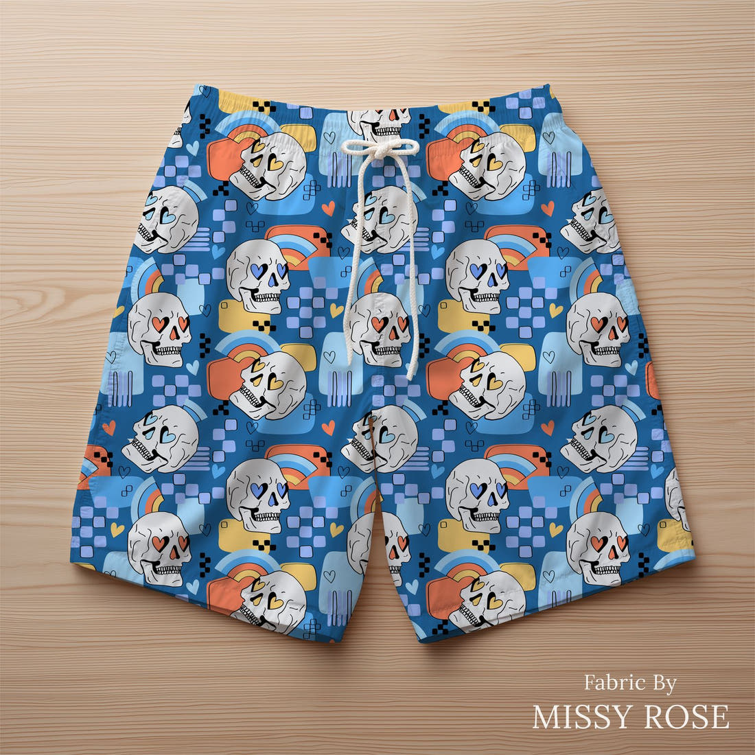 Studio Saturate Fabric 48 sewn into swim shorts - see how the print looks made up | Fabric by Missy Rose