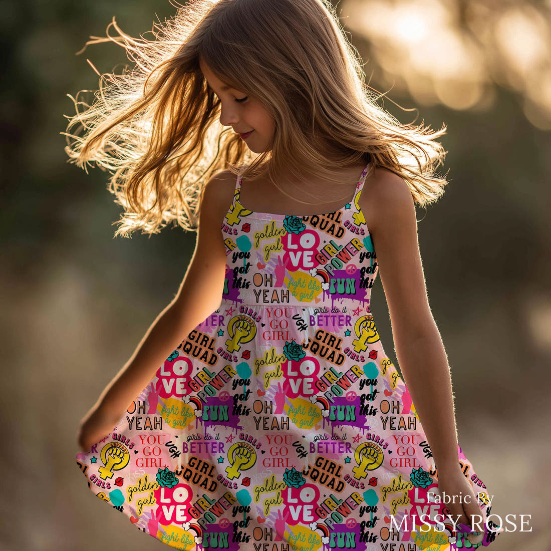 Studio Saturate Fabric 52 sewn into a girls' dress - see how the print looks made up | Fabric by Missy Rose