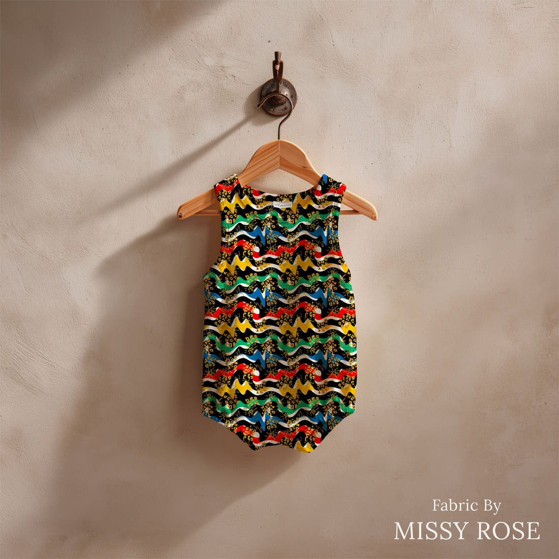 Studio Saturate Fabric 53 sewn into a baby romper - see how the print looks made up | Fabric by Missy Rose