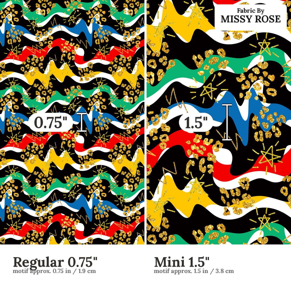 Studio Saturate Fabric 53 Regular 0.75 inch vs Mini 1.5 inch print scale side by side | Fabric by Missy Rose