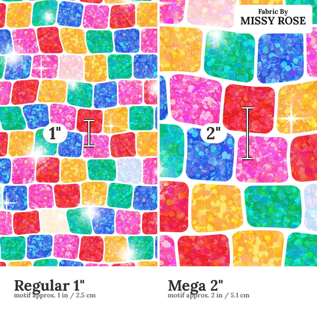 Studio Saturate Fabric 54 Regular 1 inch vs Mega 2 inch print scale side by side | Fabric by Missy Rose