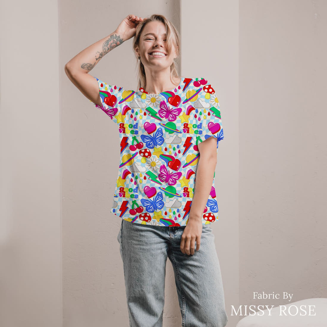 Studio Saturate Fabric 55 sewn into an all-over print shirt - see how the print looks made up | Fabric by Missy Rose