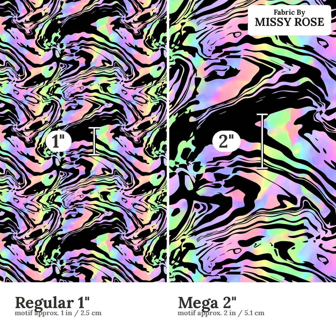 Studio Saturate Fabric 57 Regular 1 inch vs Mega 2 inch print scale side by side | Fabric by Missy Rose