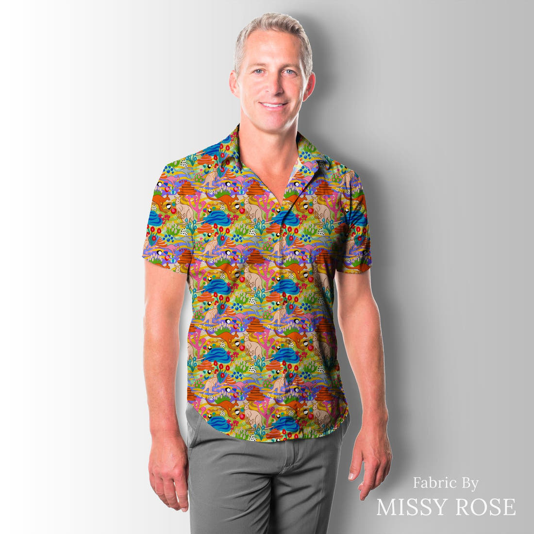 Studio Saturate Fabric 58 sewn into a men's shirt - see how the print looks made up | Fabric by Missy Rose