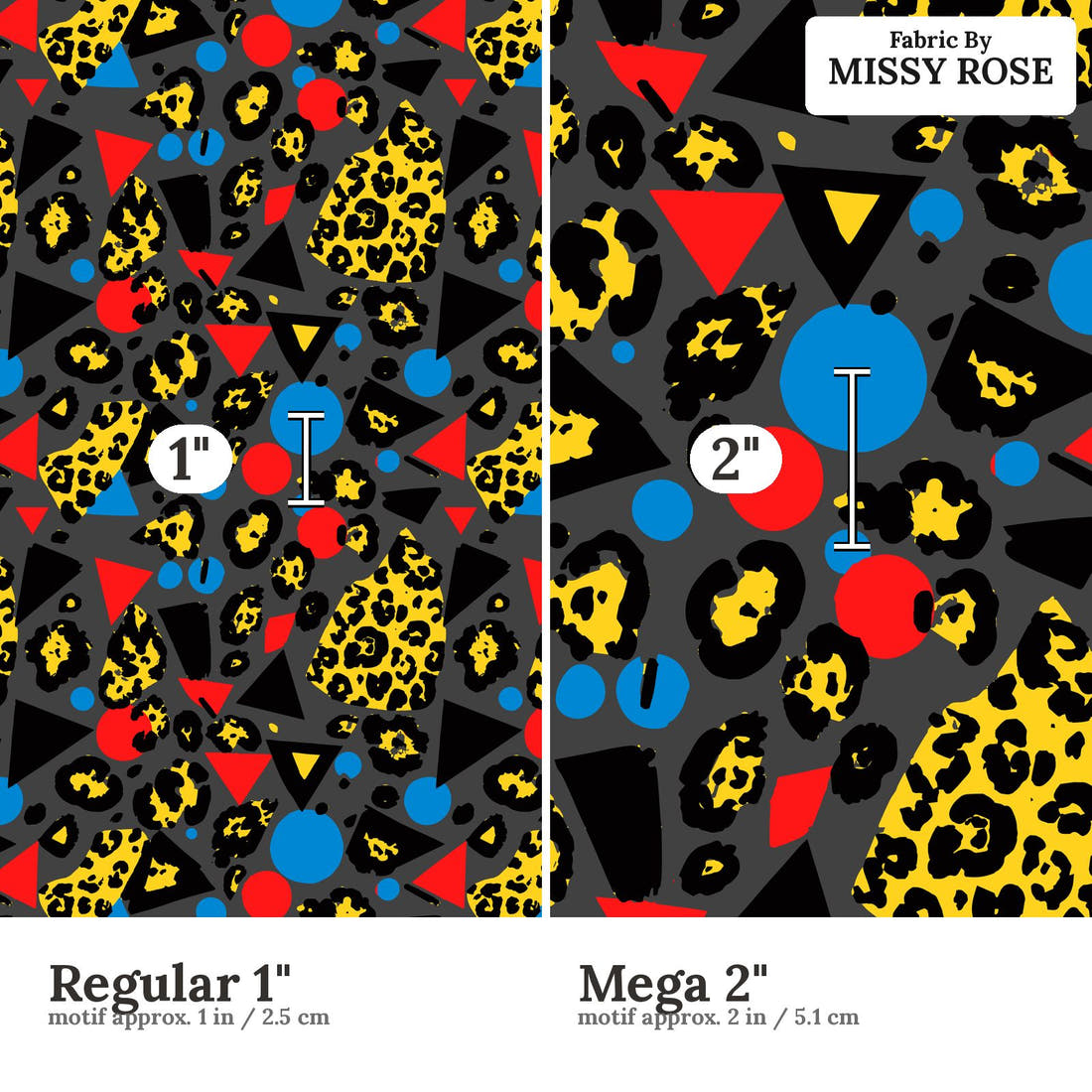 Studio Saturate Fabric 60 Regular 1 inch vs Mega 2 inch print scale side by side | Fabric by Missy Rose