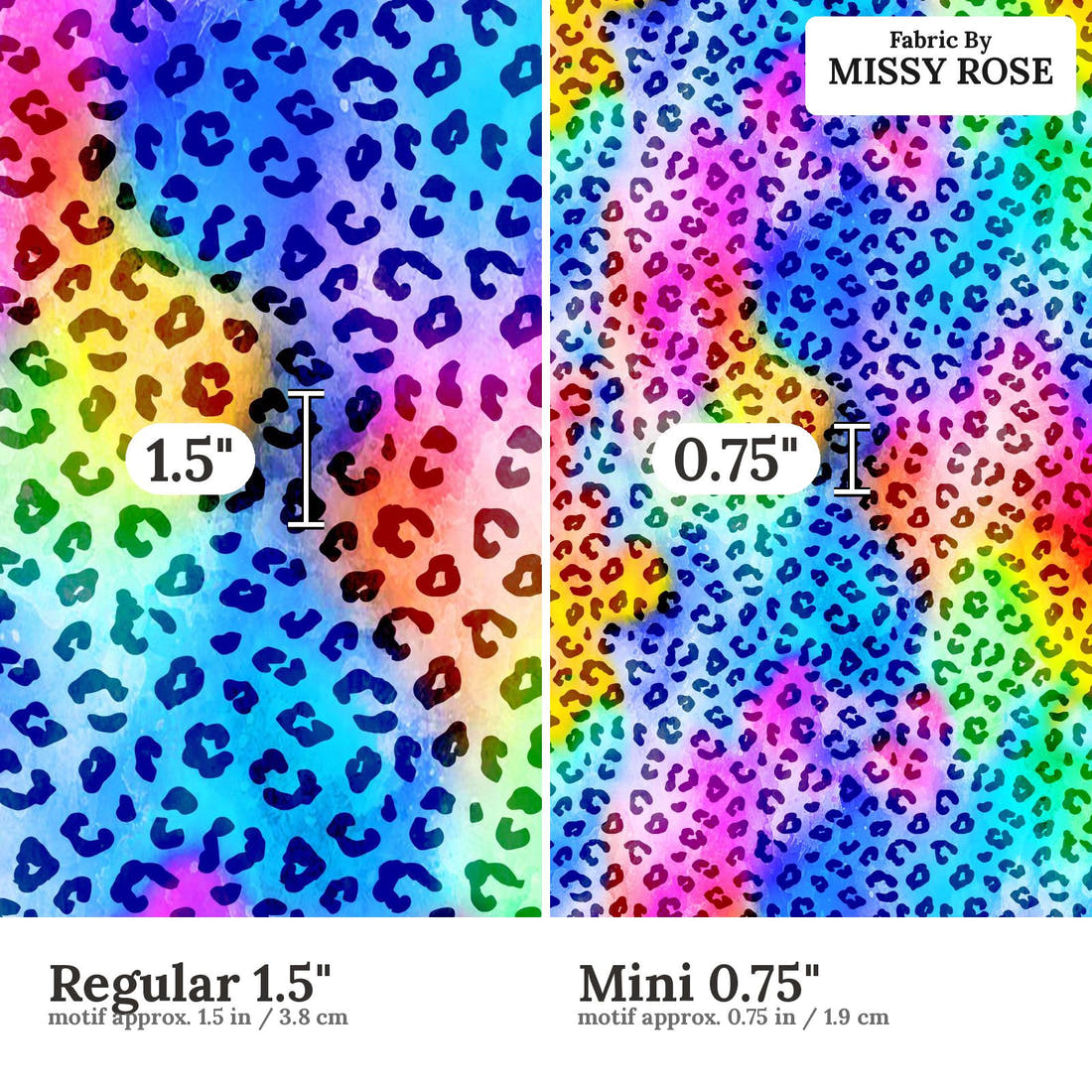 Studio Saturate Fabric 61 Regular 1.5 inch vs Mini 0.75 inch print scale side by side | Fabric by Missy Rose