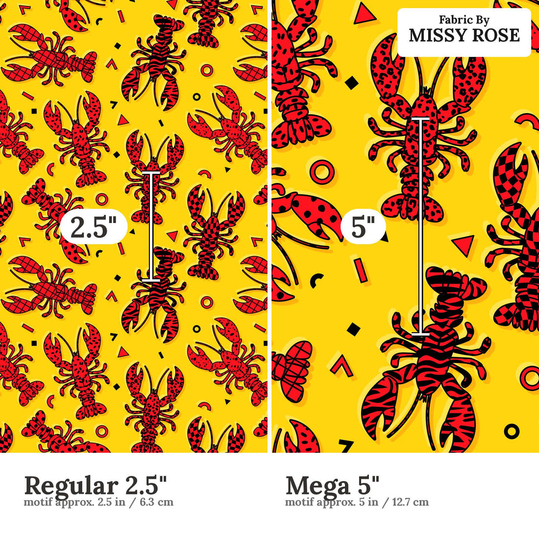 Studio Saturate Fabric 64 Regular 2.5 inch vs Mega 5 inch print scale side by side | Fabric by Missy Rose