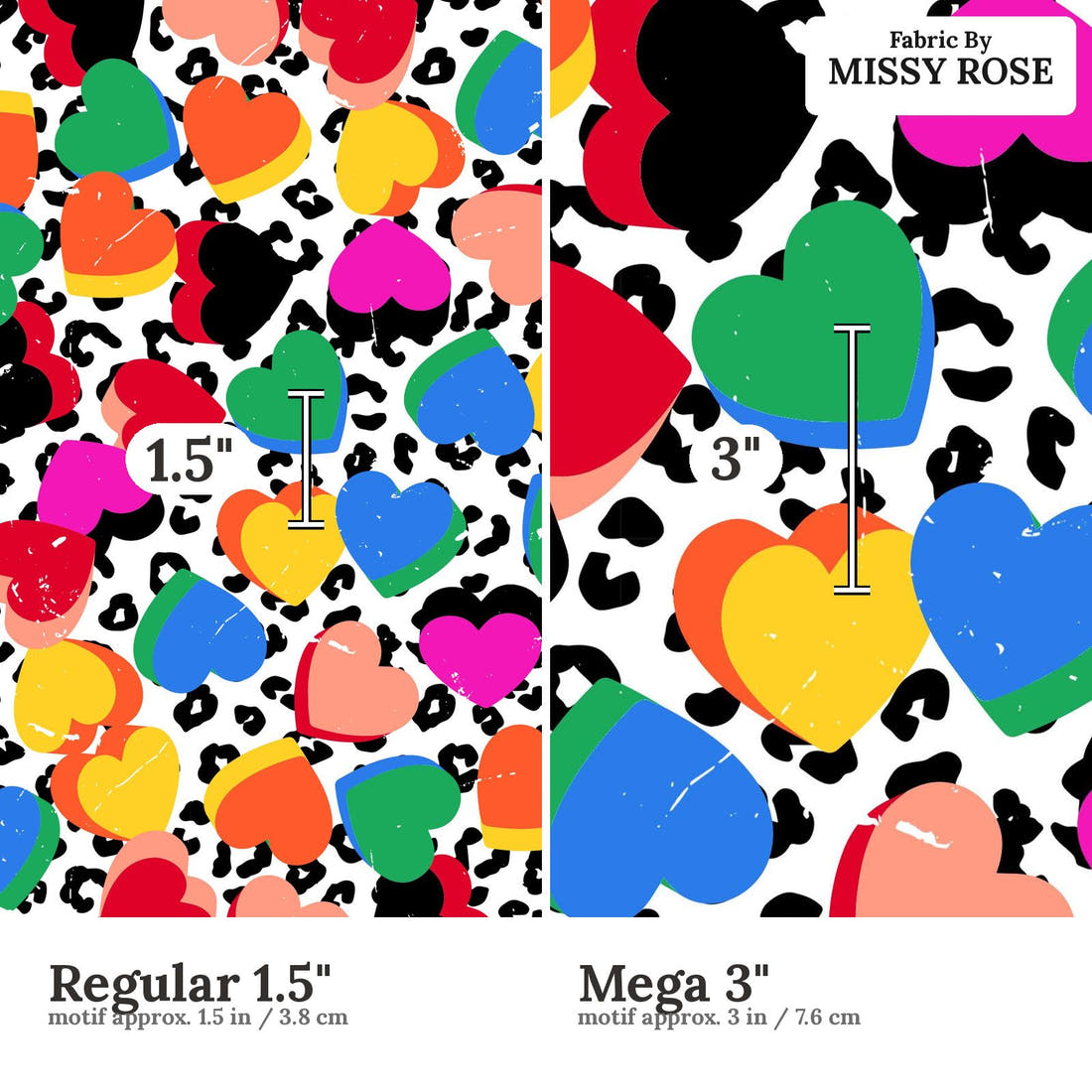 Studio Saturate Fabric 65 Regular 1.5 inch vs Mega 3 inch print scale side by side | Fabric by Missy Rose