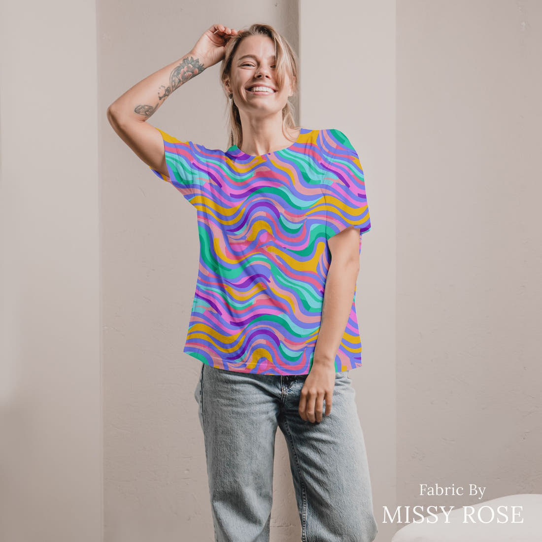 Studio Saturate Fabric 66 sewn into an all-over print shirt - see how the print looks made up | Fabric by Missy Rose