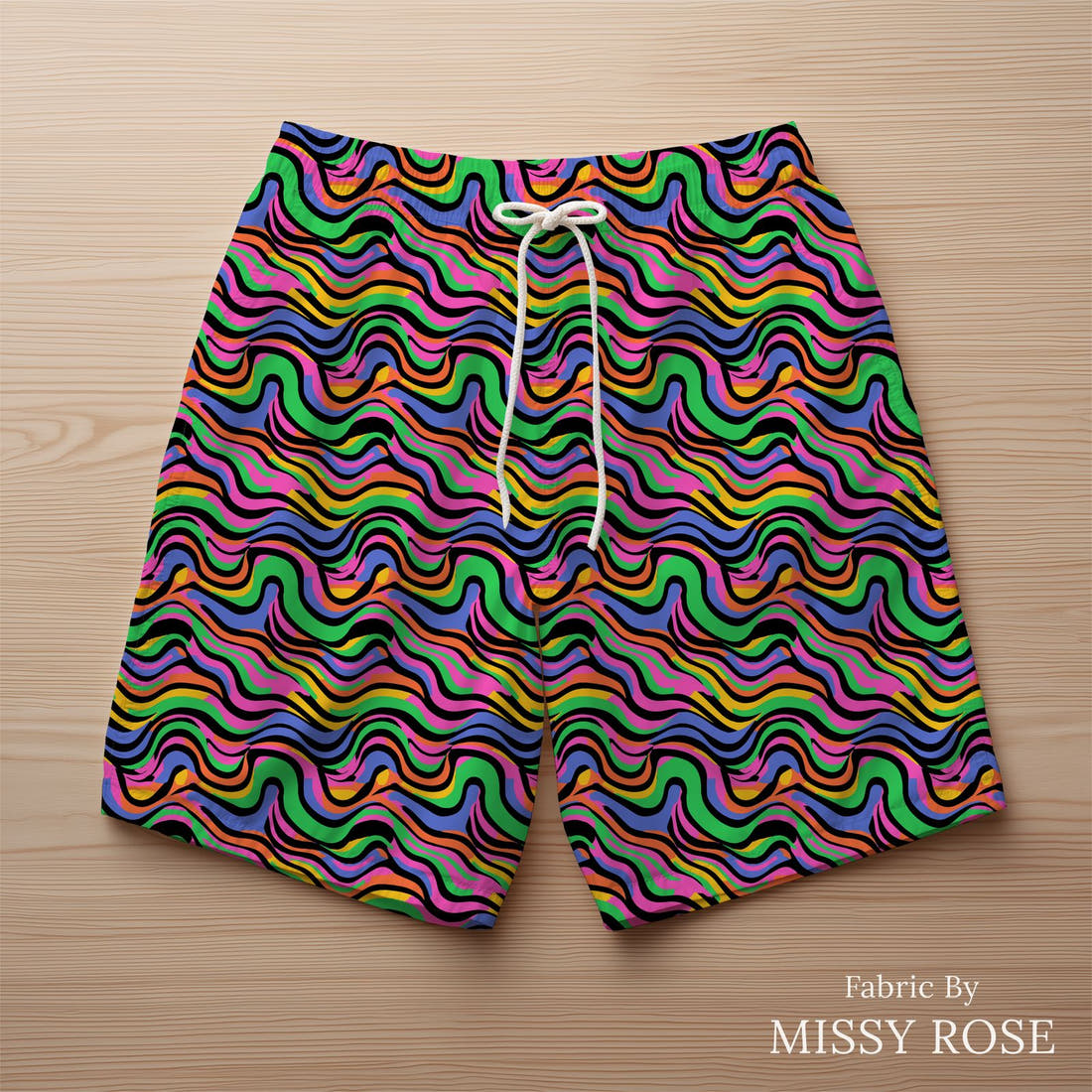 Studio Saturate Fabric 68 sewn into swim shorts - see how the print looks made up | Fabric by Missy Rose