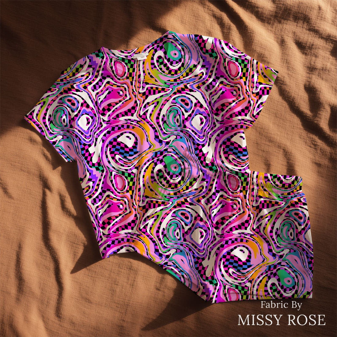 Studio Saturate Fabric 69 sewn into a lounge set - see how the print looks made up | Fabric by Missy Rose