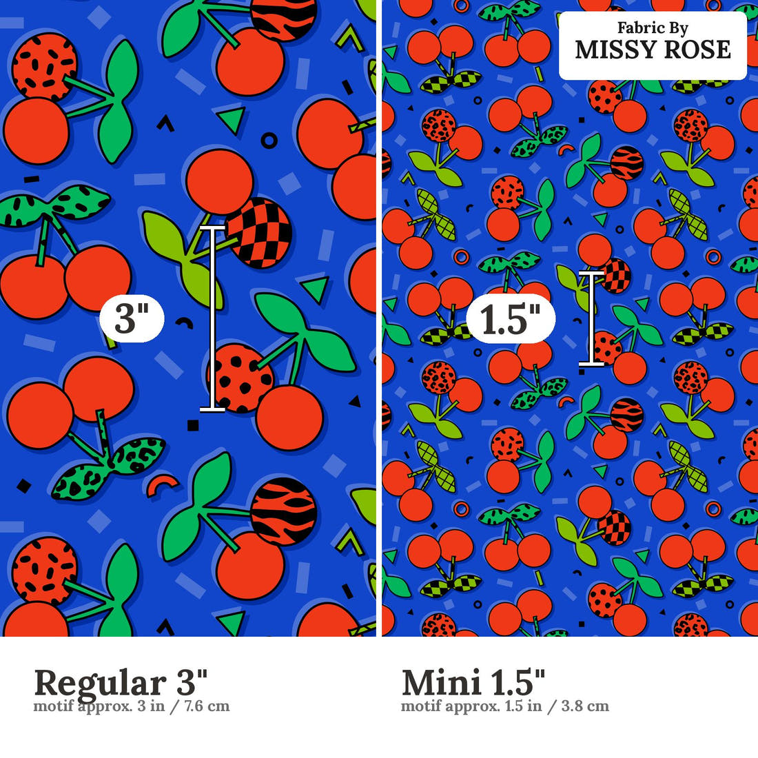 Studio Saturate Fabric 70 Regular 3 inch vs Mini 1.5 inch print scale side by side | Fabric by Missy Rose